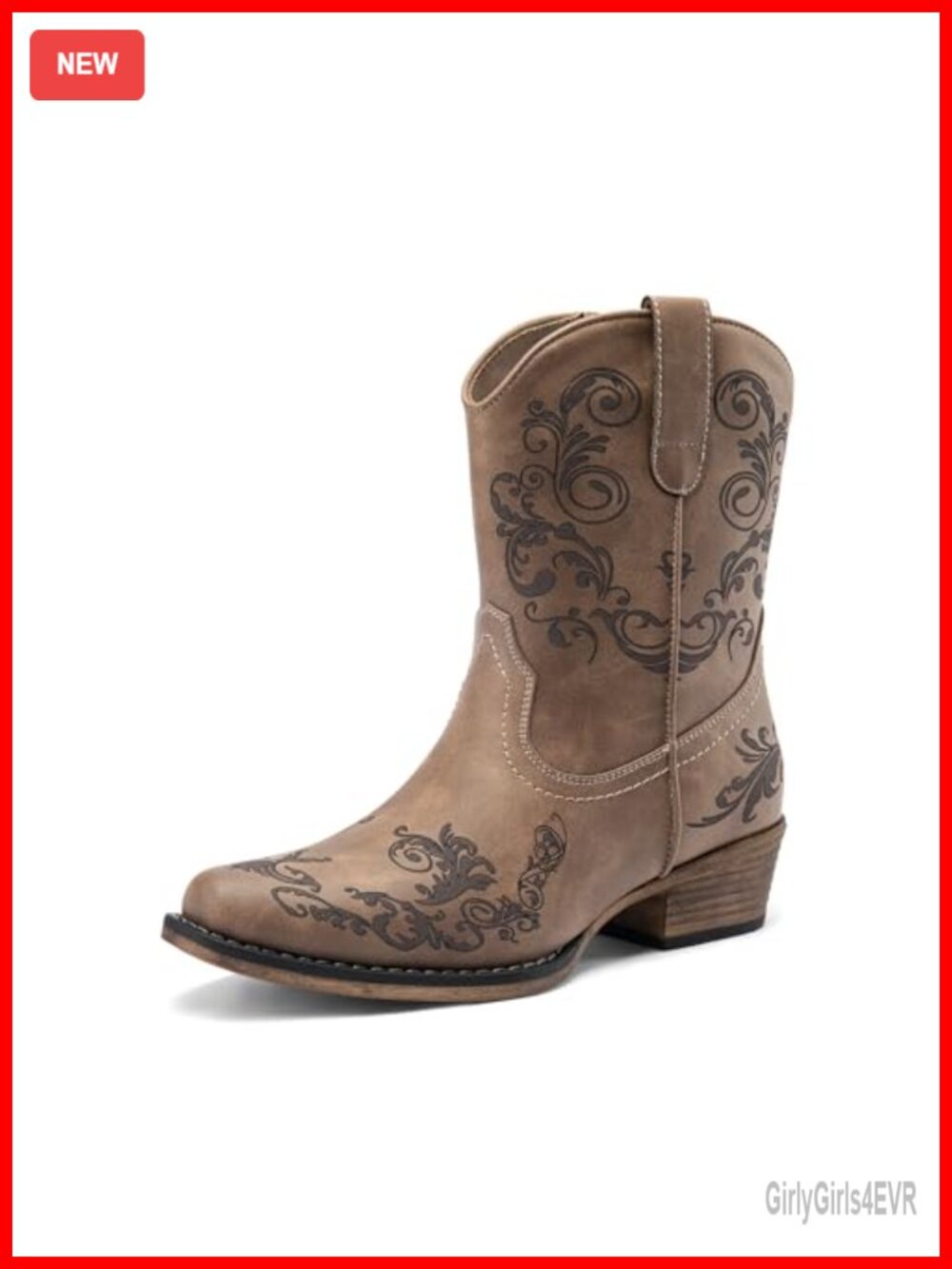 Women's Square Toe Cowboy Ankle Boots Faux Leather Low Chunky Heel Western